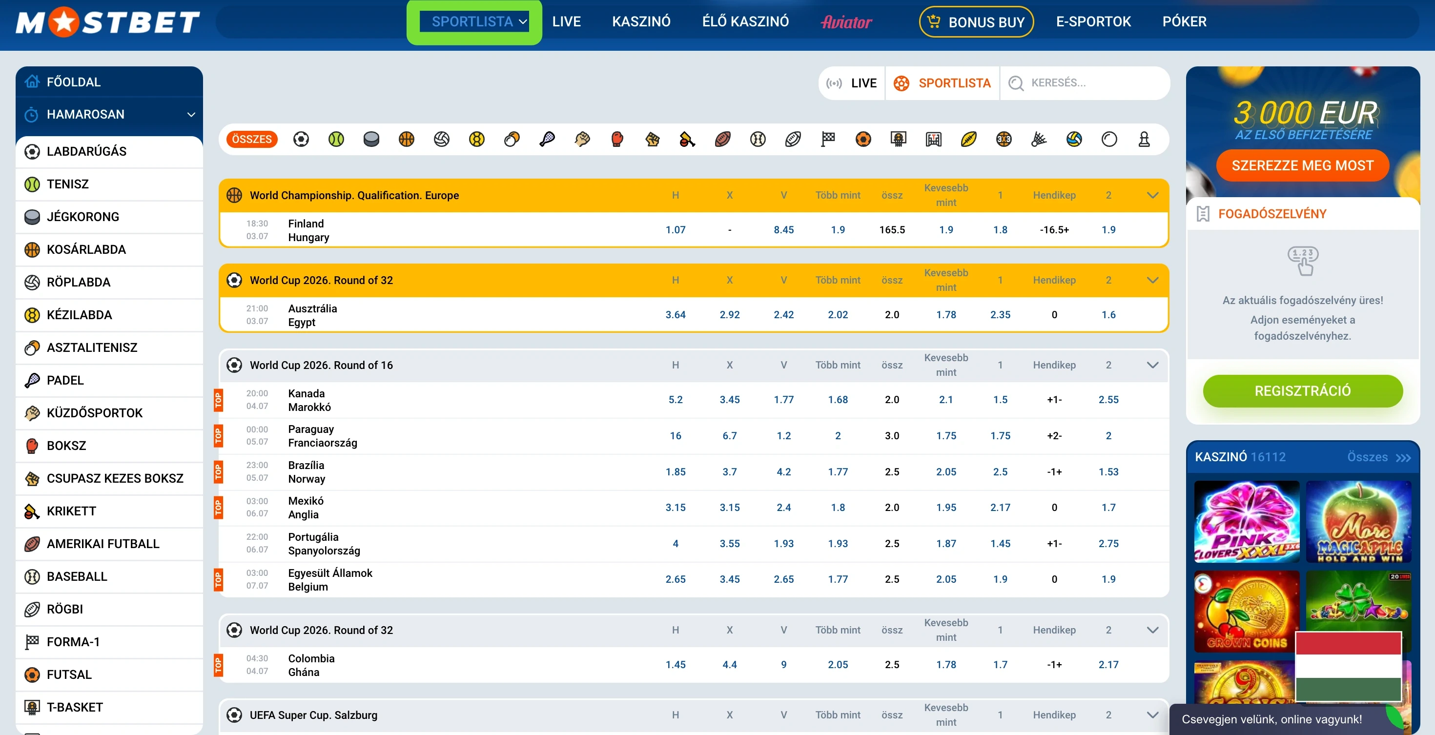 Mostbet prematch sportfogadási felület Magyarországon